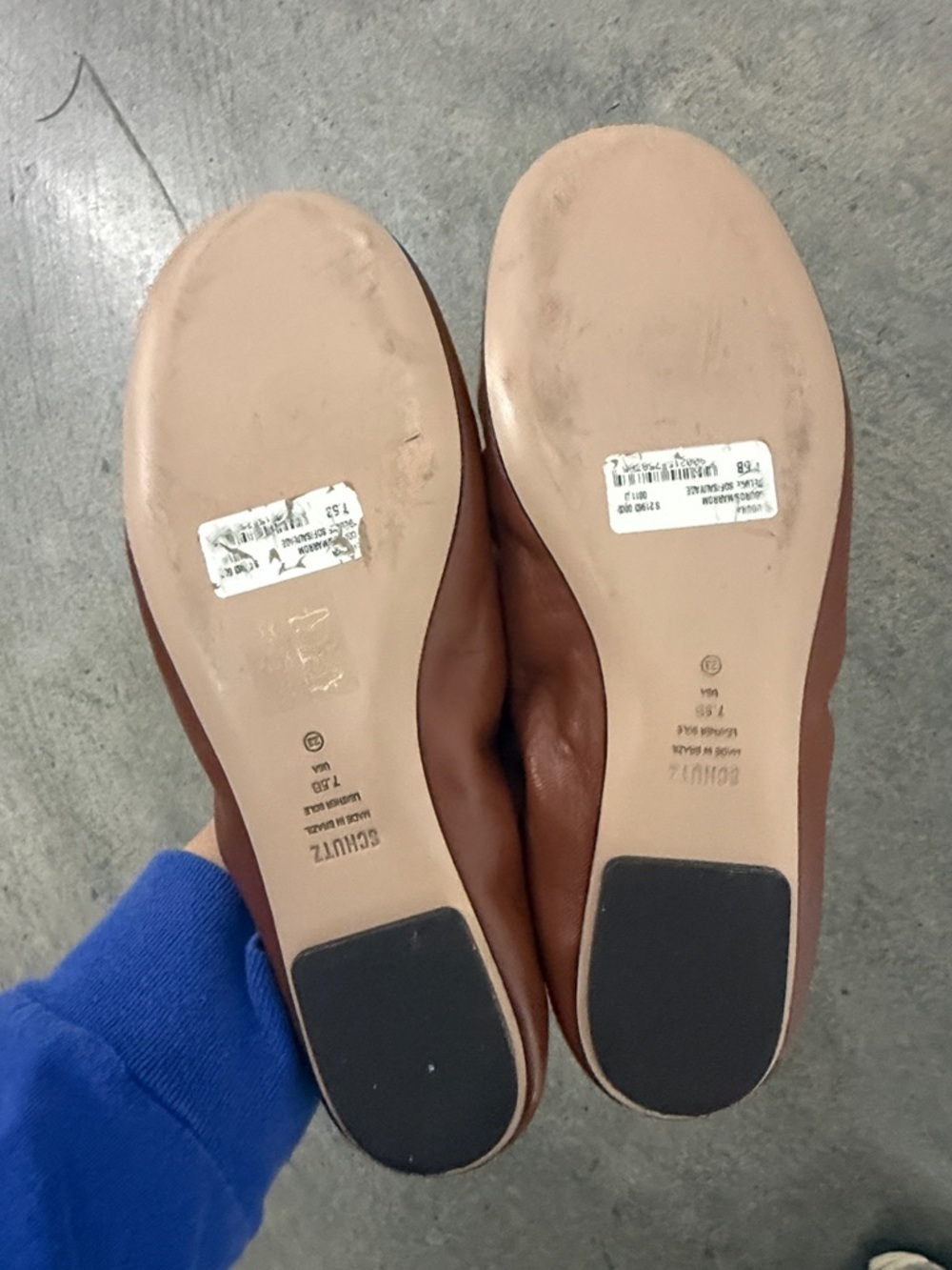 SCHUTZ Cognac Leather Gathered Ballet Flats - Picture 4 of 4